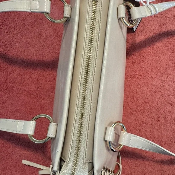 Cream Shoulder Bag with Lace-Up Side Detail - Picture 9 of 13